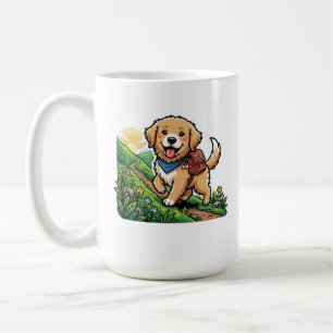 Cute Hiking Golden Retriever Puppy Adventure Coffee Mug