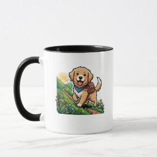 Cute Hiking Golden Retriever Puppy Adventure Mug