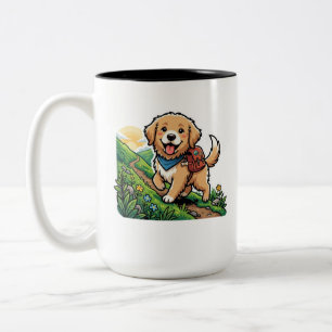 Cute Hiking Golden Retriever Puppy Adventure Two-Tone Coffee Mug