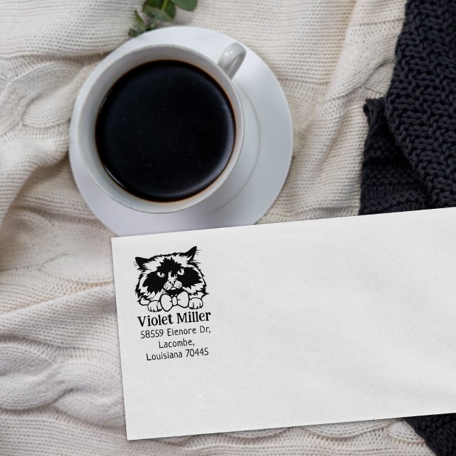 Cute Himalayan Cat Return Address Rubber Stamp (Creator Uploaded)