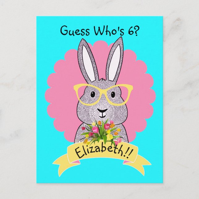 Cute Hip Bunny with Glasses Birthday Invitation Postcard (Front)