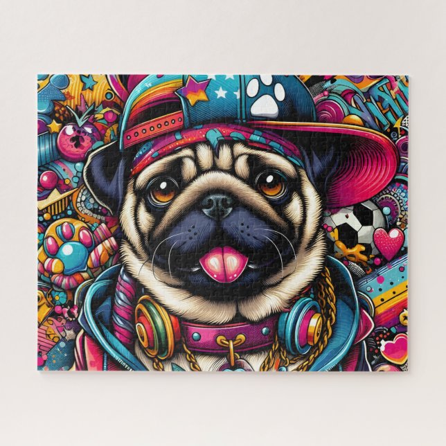 Cute Hip Hop Pug Jigsaw Puzzle (Horizontal)
