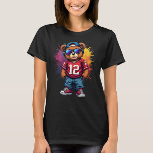 Cute Hip Hop Teddy Bear Football T-Shirt