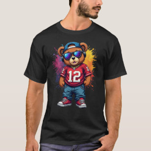 Cute Hip Hop Teddy Bear Football T-Shirt