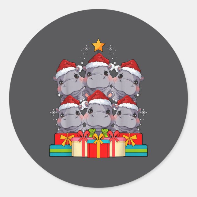 Cute Hip Le Hiptamus Christmas Tree Xmas Hat  Classic Round Sticker (Front)