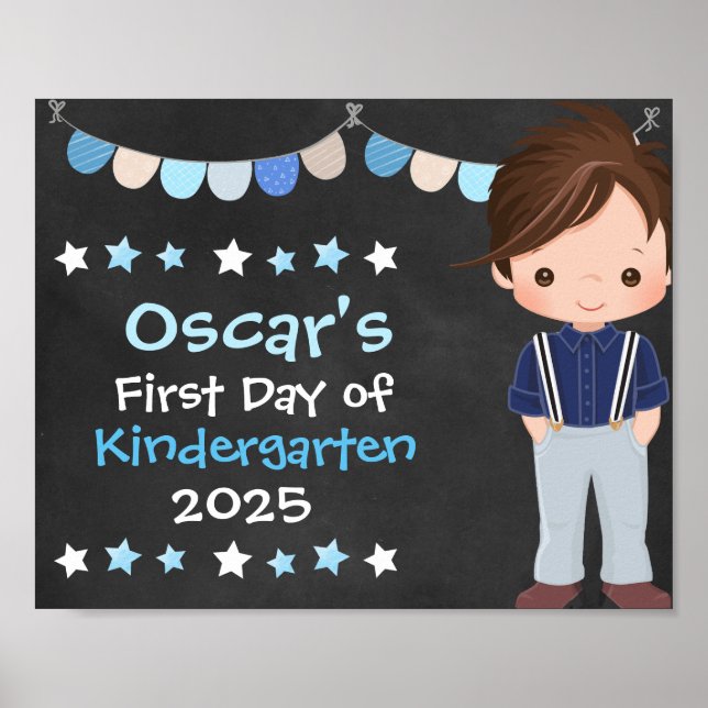 Cute Hip School Boy First Day of School Chalkboard Poster (Front)