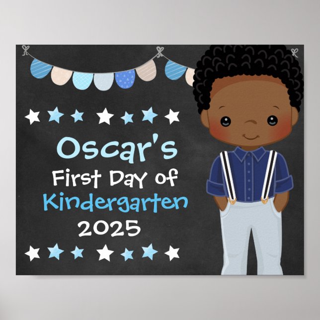 Cute Hip School Boy First Day of School Chalkboard Poster (Front)