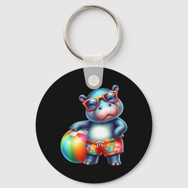 Cute Hip Summer Vacation Beach Ball Key Ring (Front)