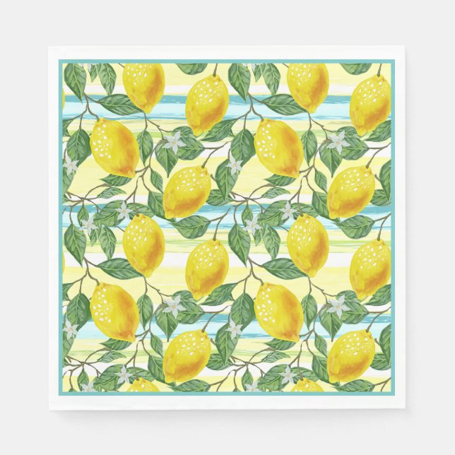 Cute Hip Tropical Summer Lemon Fruit Art Pattern Napkin (Front)