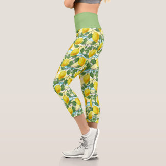 Cute Hip Tropical Summer Lemons Fruit Pattern Capri Leggings