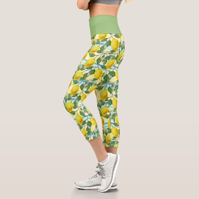 Cute Hip Tropical Summer Lemons Fruit Pattern Capri Leggings (Left)