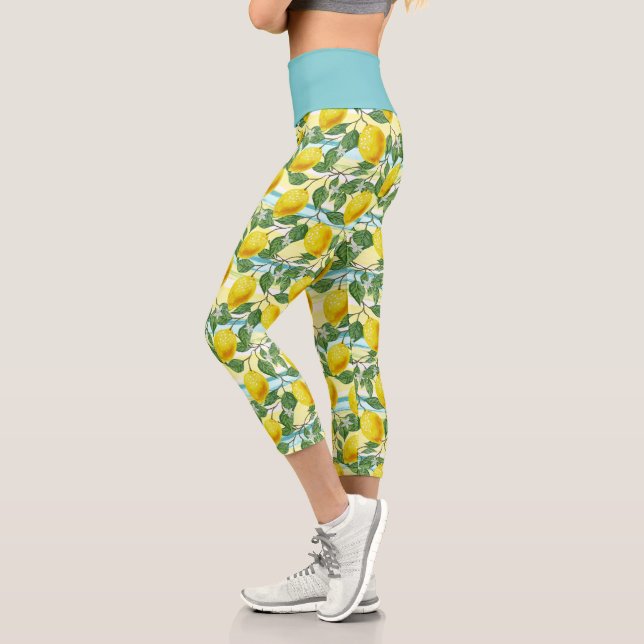 Cute Hip Tropical Summer Lemons Fruit Pattern Capri Leggings (Left)