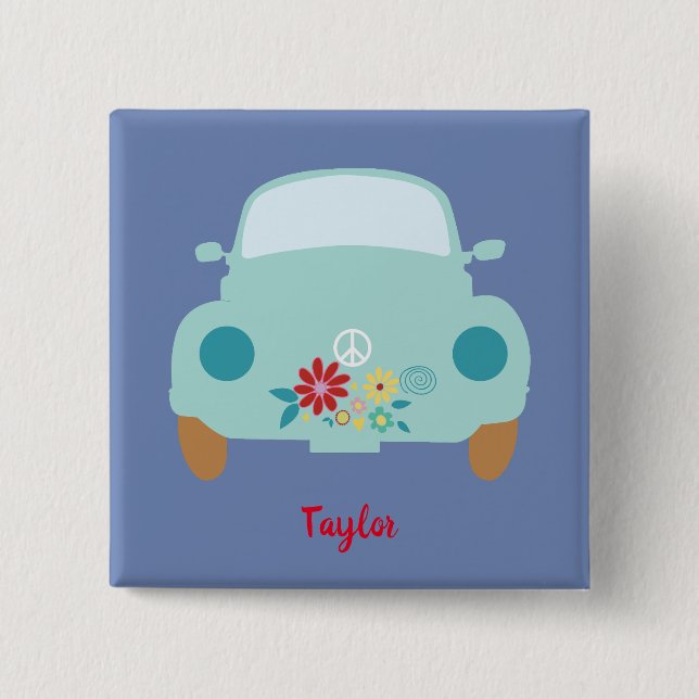 Cute hippie car 15 cm square badge (Front)