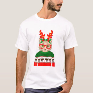 Cute Hippie Cat Funny Christmas T-Shirt