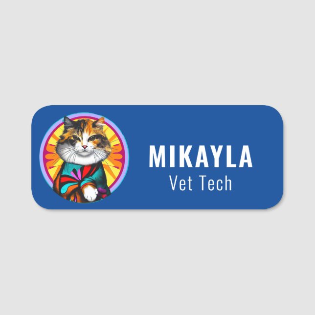Cute Hippie Cat Name Tag (Front)