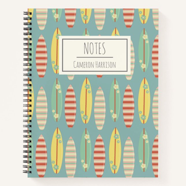 Cute Hippie Hawaii Surfing Surfboard Pattern Blue Notebook (Front)