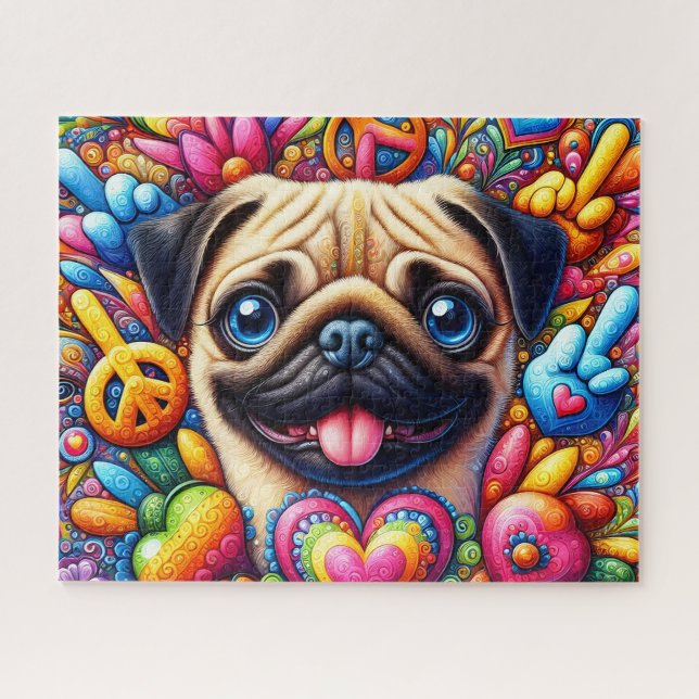 Cute Hippie Pug Jigsaw Puzzle (Horizontal)