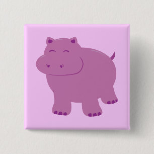 Cute Hippo 15 Cm Square Badge