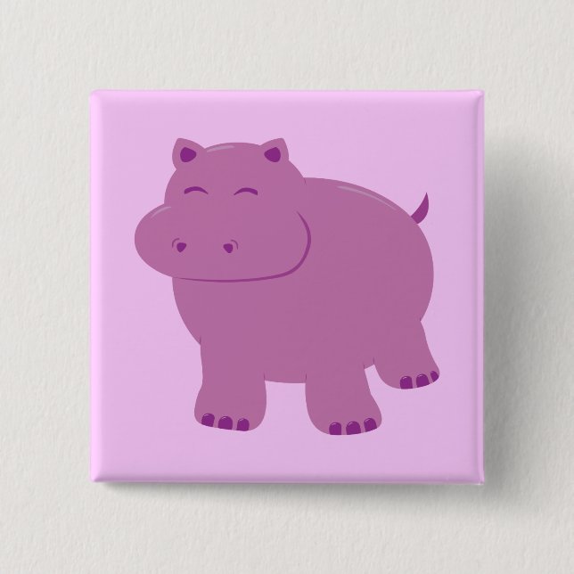 Cute Hippo 15 Cm Square Badge (Front)