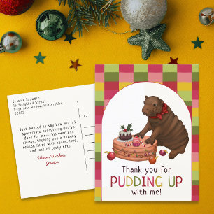 Cute Hippo and Pudding Funny Christmas Thank You Holiday Postcard