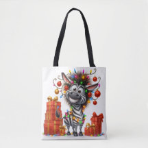 Cute Hippo and Zebra Christmas Tote