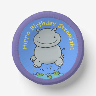 Cute hippo baby jumping cartoon illustration paper plate