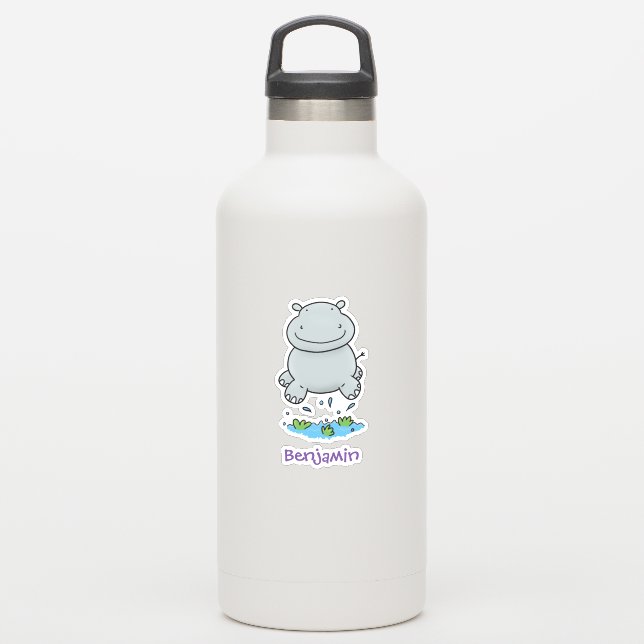 Cute hippo baby jumping cartoon illustration stick (Waterbottle)