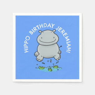 Cute hippo baby personalised cartoon birthday napkin