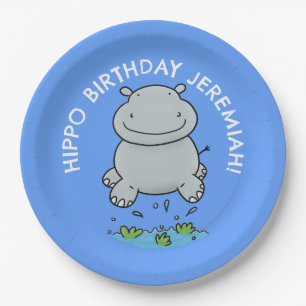 Cute hippo baby personalised cartoon birthday paper plate