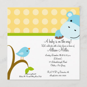 Cute Hippo & Birdie Baby Shower Invitation