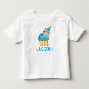 Cute Hippo Birthday Cupcake Personalised Toddler T-Shirt
