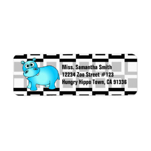 Cute Hippo Black & White Return Address Labels
