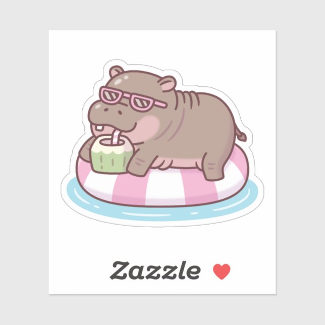 Cute Hippo Chilling On Pool Float Drinking Coconut (Sheet)