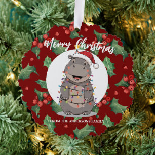 Cute Hippo christmas tree zoo animal Xmas Wealth f Decoration Card