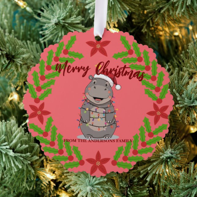 Cute Hippo christmas tree zoo animal Xmas Wealth f Decoration Card (Insitu (Tree))
