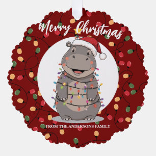 Cute Hippo christmas tree zoo animal Xmas Wealth f Decoration Card