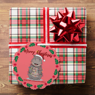 Cute Hippo christmas tree zoo animal Xmas Wealth f Decoration Card