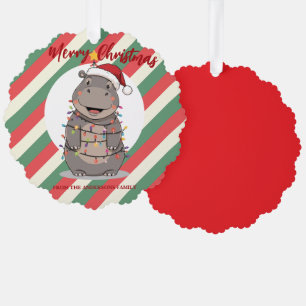 Cute Hippo Christmas tree zoo safari Xmas plaid pa Decoration Card