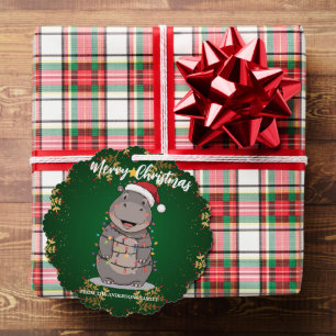 Cute Hippo Christmas tree zoo safari Xmas plaid pa Decoration Card