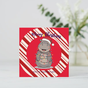Cute Hippo Christmas tree zoo safari Xmas plaid pa Holiday Card