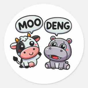 Cute Hippo Deng Meets Funny Cow Moo Classic Round Sticker