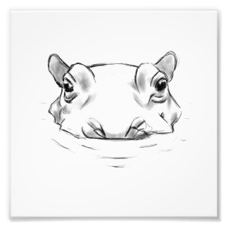 Cute hippo drawing photo print