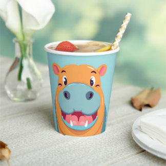 Cute HIPPO Face safari Wild jungle Birthday Party Paper Cups