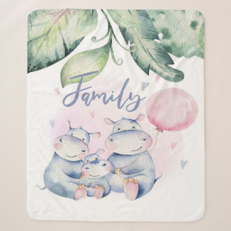 Cute hippo family | Décor gift Sherpa Blanket
