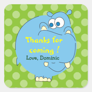 Cute Hippo Green Polka Dots Party Stickers