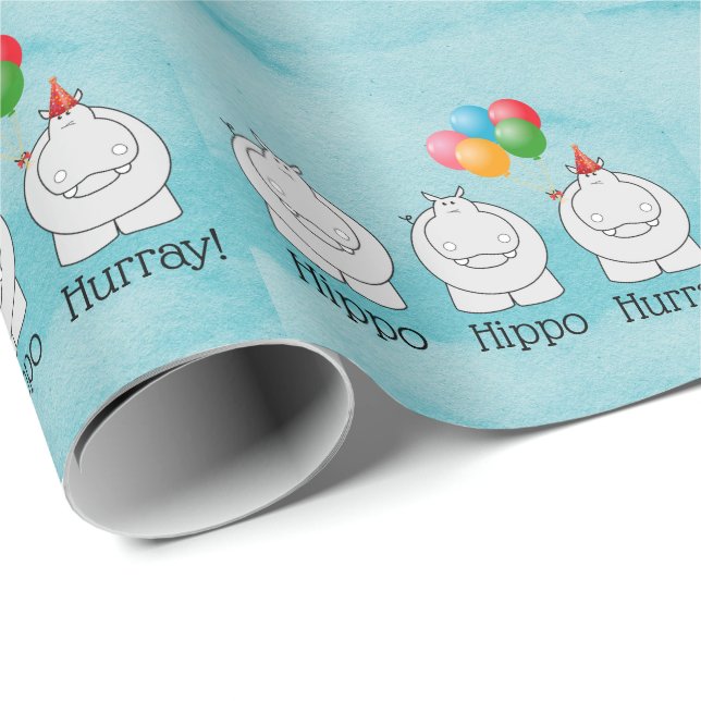Cute Hippo Hippo Hurray Birthday Wrapping Paper (Roll Corner)