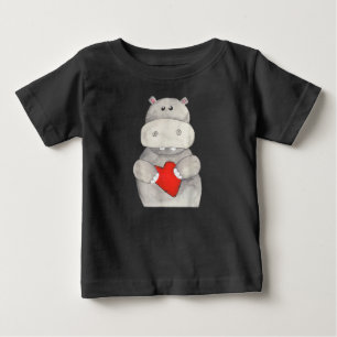 Cute Hippo Hippopotamus Holding Heart Love Hippo Baby T-Shirt