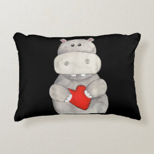 Cute Hippo Hippopotamus Holding Heart Love Hippo Decorative Cushion
