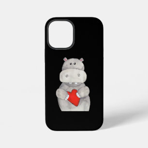 Cute Hippo Hippopotamus Holding Heart Love Hippo iPhone 12 Mini Case