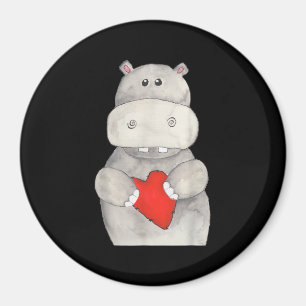 Cute Hippo Hippopotamus Holding Heart Love Hippo Magnet